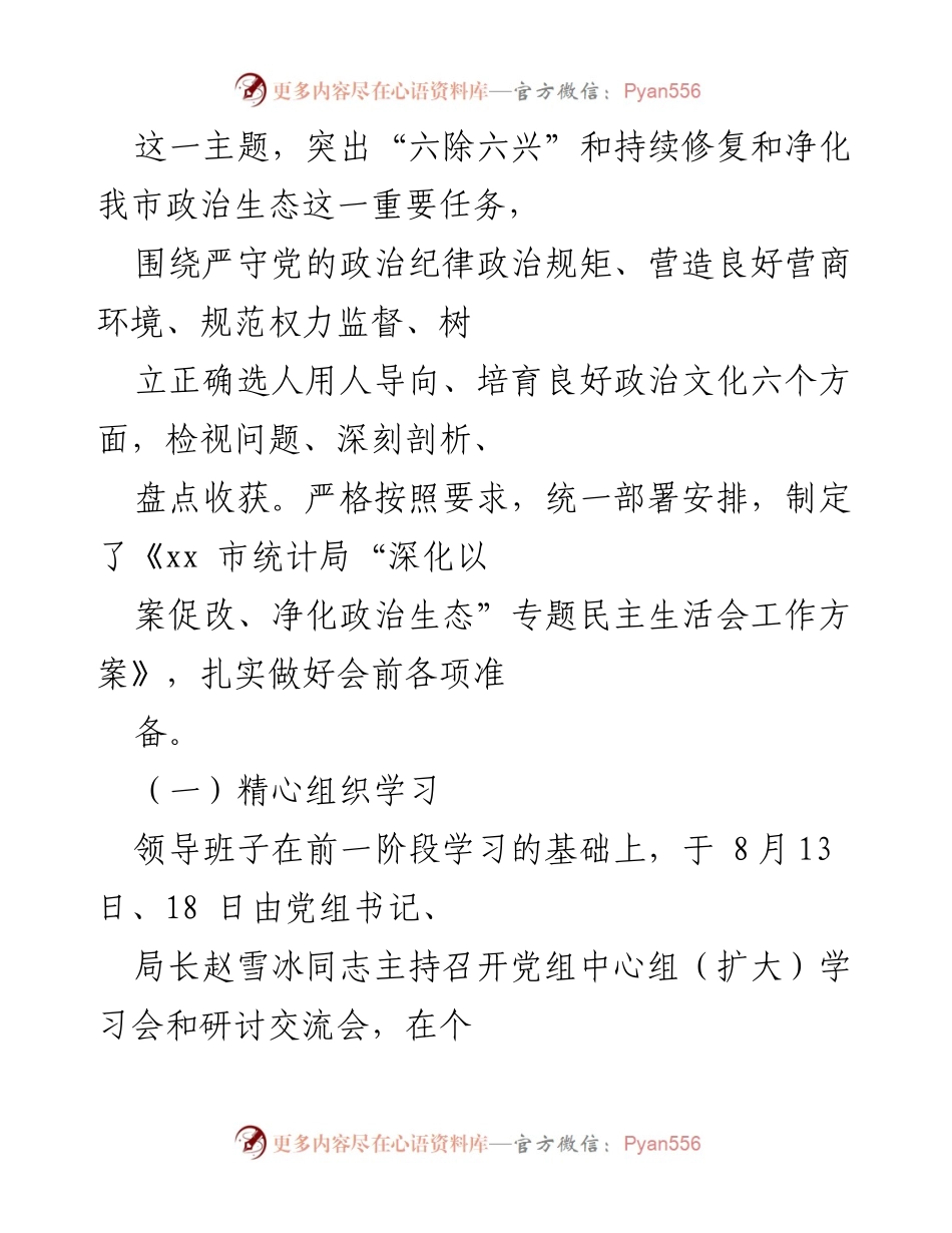 [工作总结] 市统计局 - “深化以案促改、净化政治生态”专题民主生活会情况报告.docx_第2页