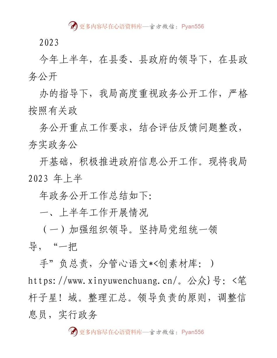 [工作总结] 政务公开工作 - 2023年上半年政务公开工作总结报告.docx_第1页
