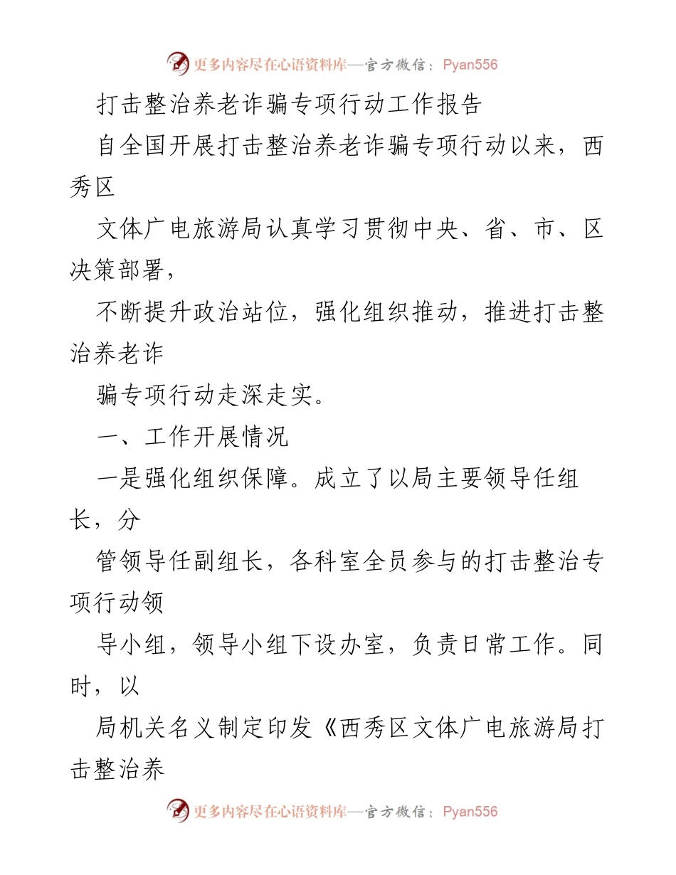 [工作总结] 打击整治养老诈骗专项行动 - 西秀区文体广电旅游局养老诈骗专项行动工作总结报告.docx_第1页