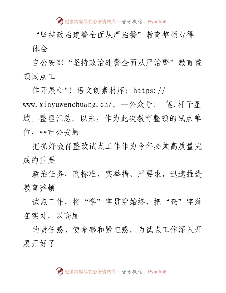 [工作总结] 教育整顿 - 坚持政治建警全面从严治警的心得体会.docx_第1页