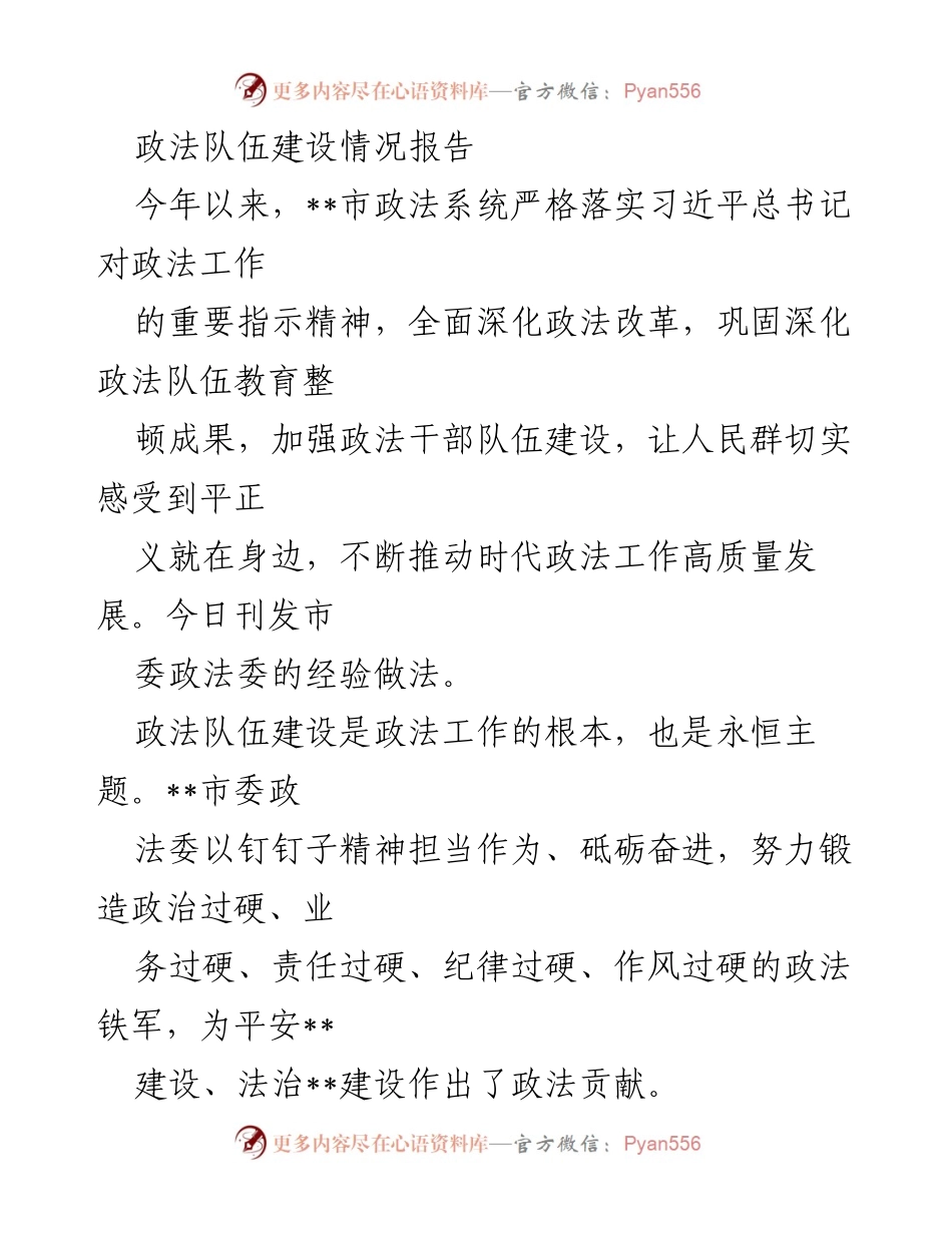 [工作总结] 政法队伍建设 - __市政法队伍建设情况及经验总结报告__.docx_第1页