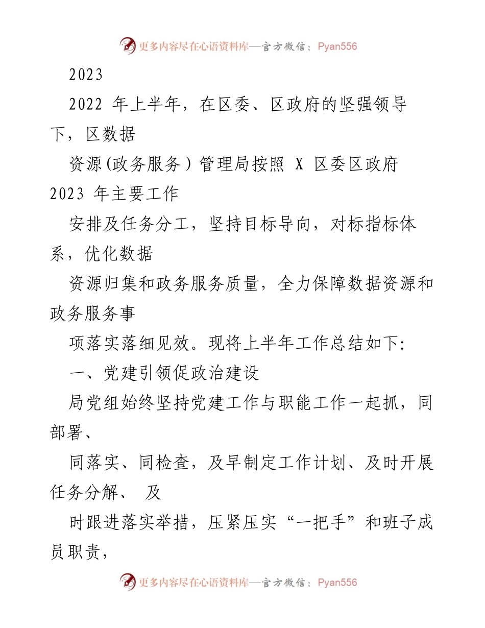 [工作总结] 政务服务管理局 - 2023年上半年工作总结报告.docx_第1页