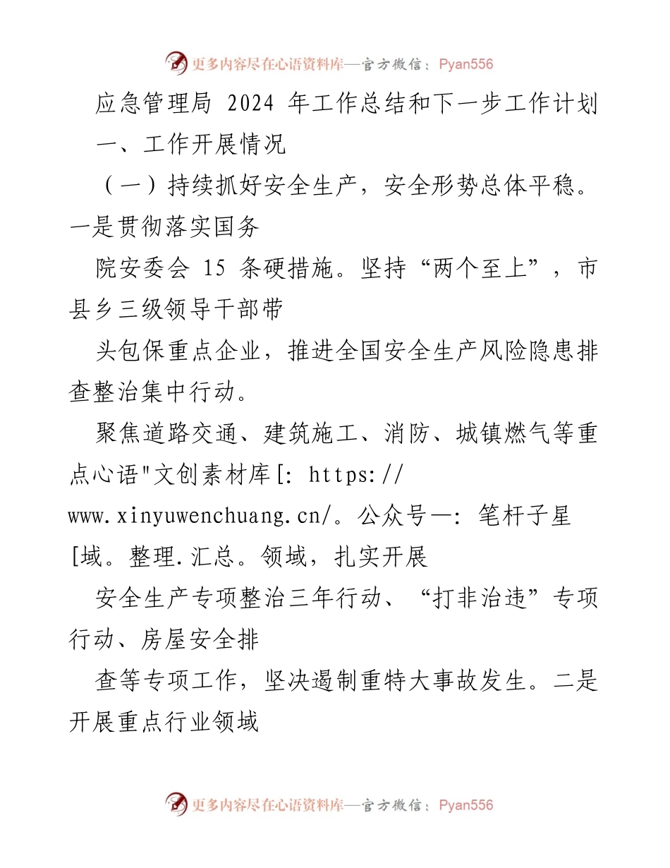 [工作总结] 应急管理局 - 2024年安全生产与灾害风险防范工作总结与计划.docx_第1页