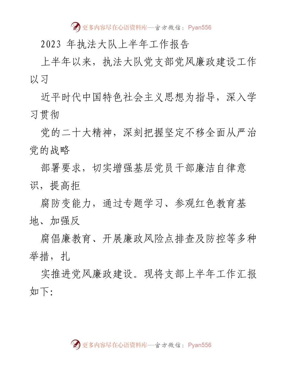 [工作总结] 执法大队 - 2023年上半年党风廉政建设工作总结.docx_第1页