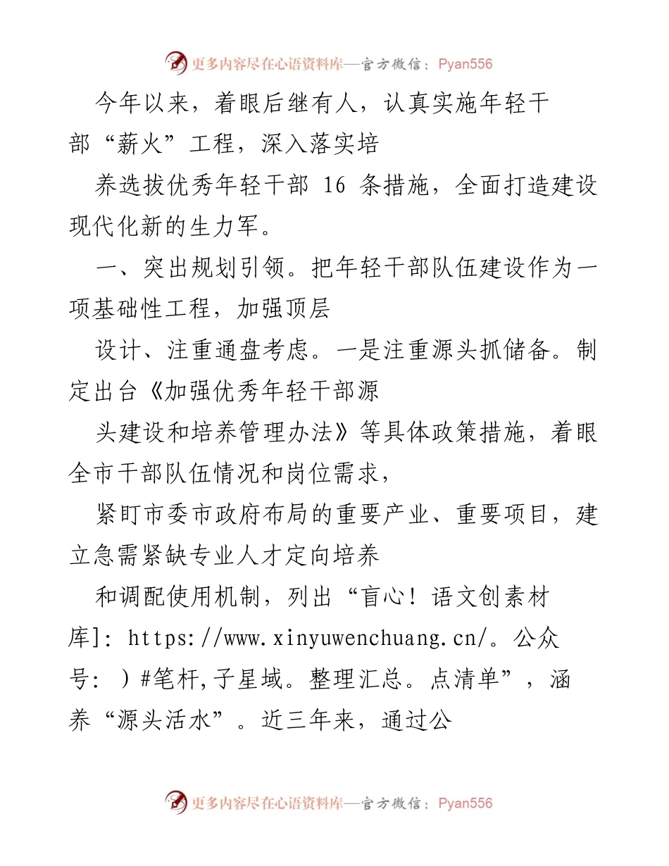 [工作总结] 年轻干部培养 - 推动年轻干部队伍建设的措施与成效.docx_第1页