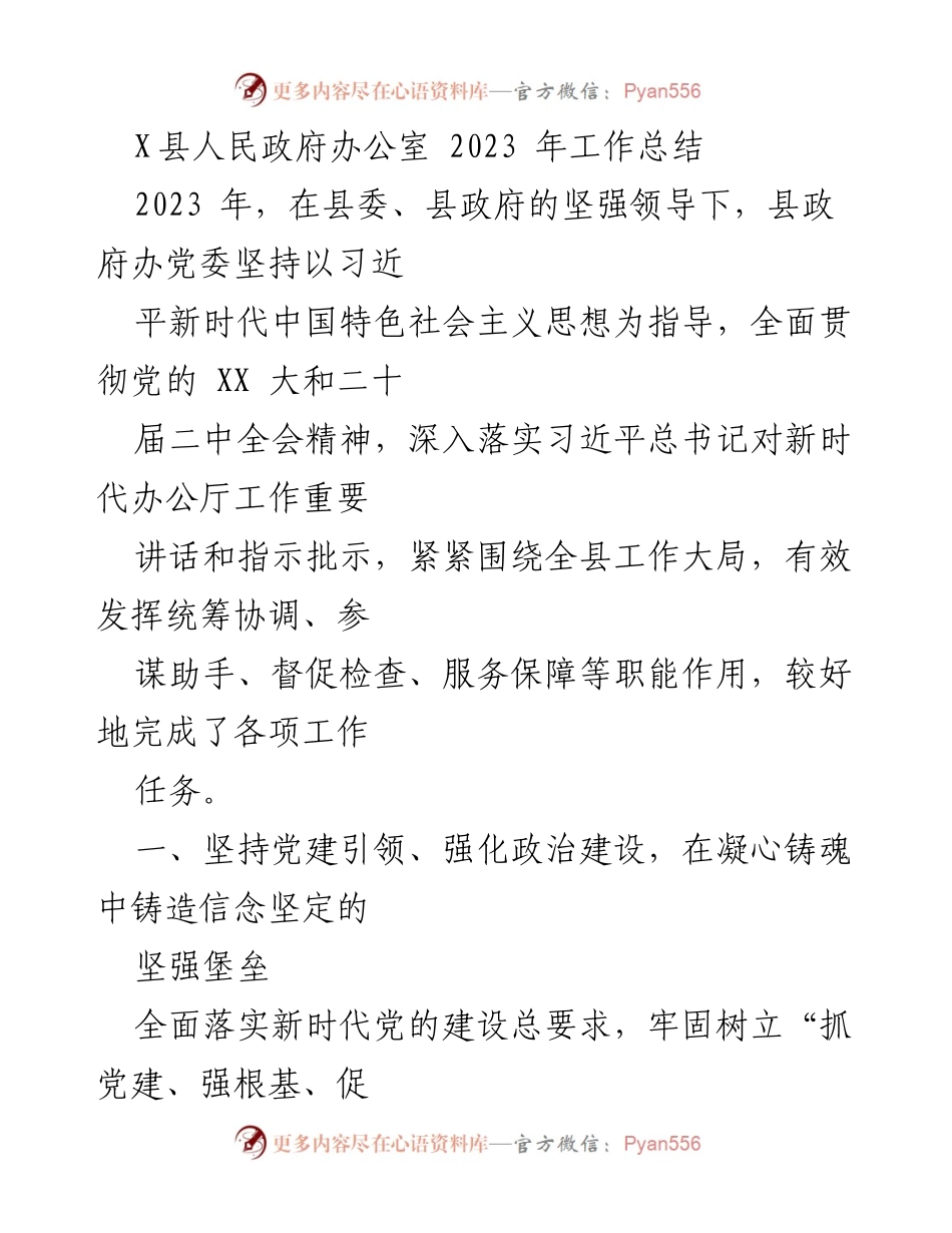 [工作总结] 政府办 - 2023年县政府办公室工作总结.docx_第1页