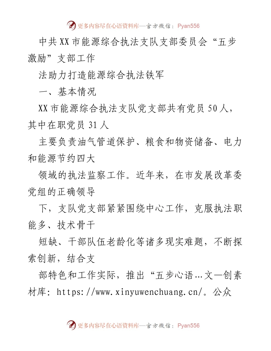 [工作总结] 支部工作 - 打造能源执法铁军的“五步激励”工作法.docx_第1页