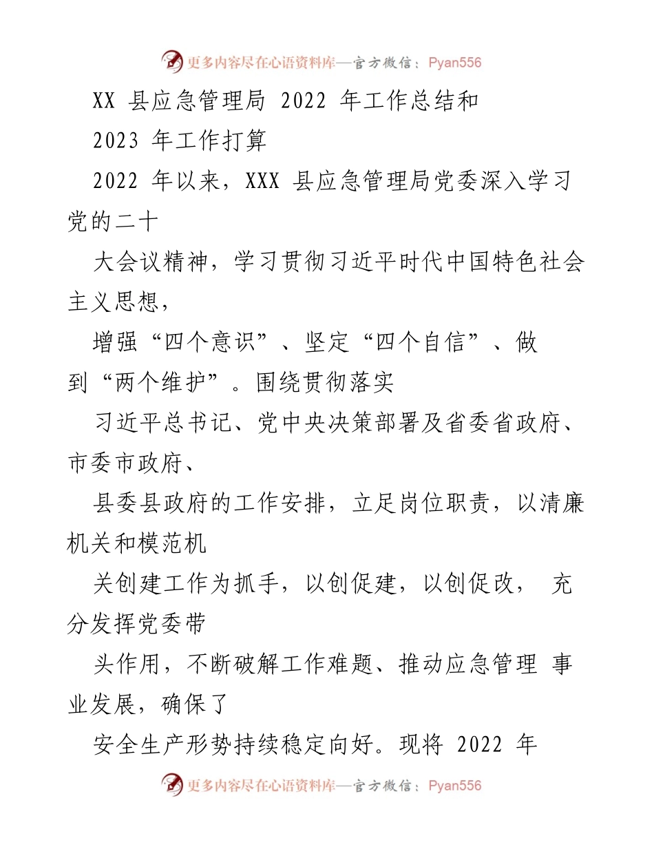 [工作总结] 应急管理局 - 2022年工作总结与2023年工作打算.docx_第1页