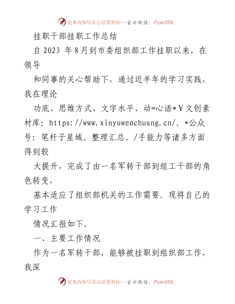 [工作总结] 挂职干部 - 挂职工作总结与个人成长报告.docx_第1页