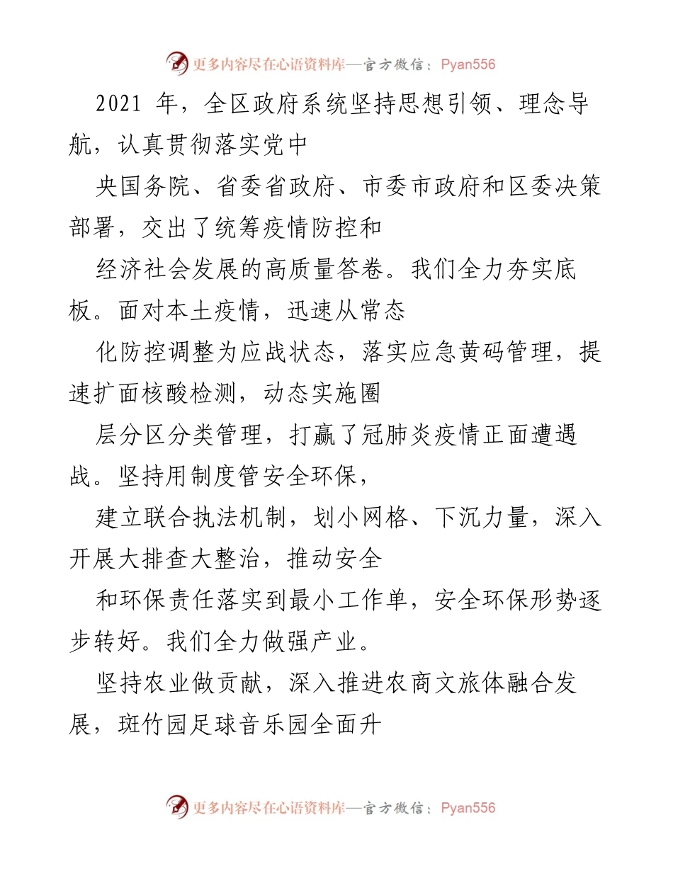 [工作总结] 政府工作会议 - 2021年全区政府系统工作总结与展望.docx_第1页
