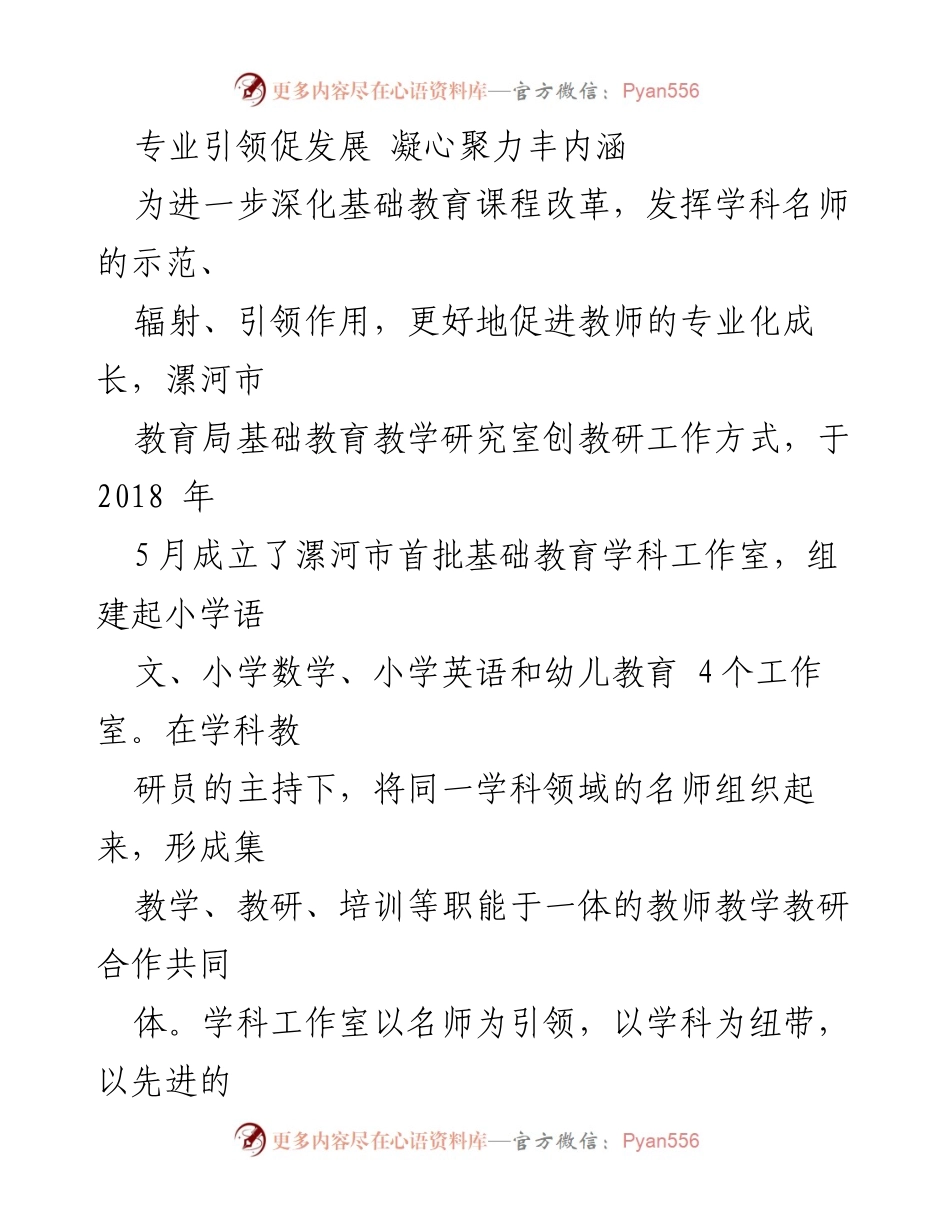 [工作总结] 教育改革 - 漯河市基础教育学科工作室成立一周年总结与成效分析.docx_第1页