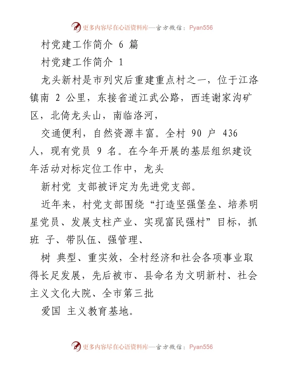 [工作总结] 村党建工作 - 龙头新村党建工作成效与经验总结.docx_第1页