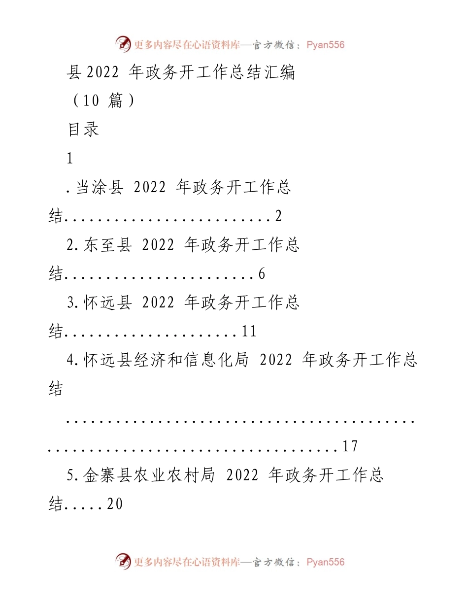 [工作总结] 政务工作 - 2022年县政务开工作总结汇编.docx_第1页