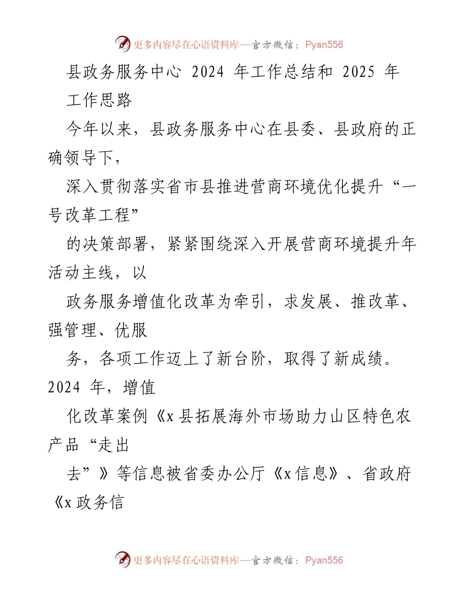 [工作总结] 政务服务中心 - 2024年工作总结与2025年工作思路.docx_第1页