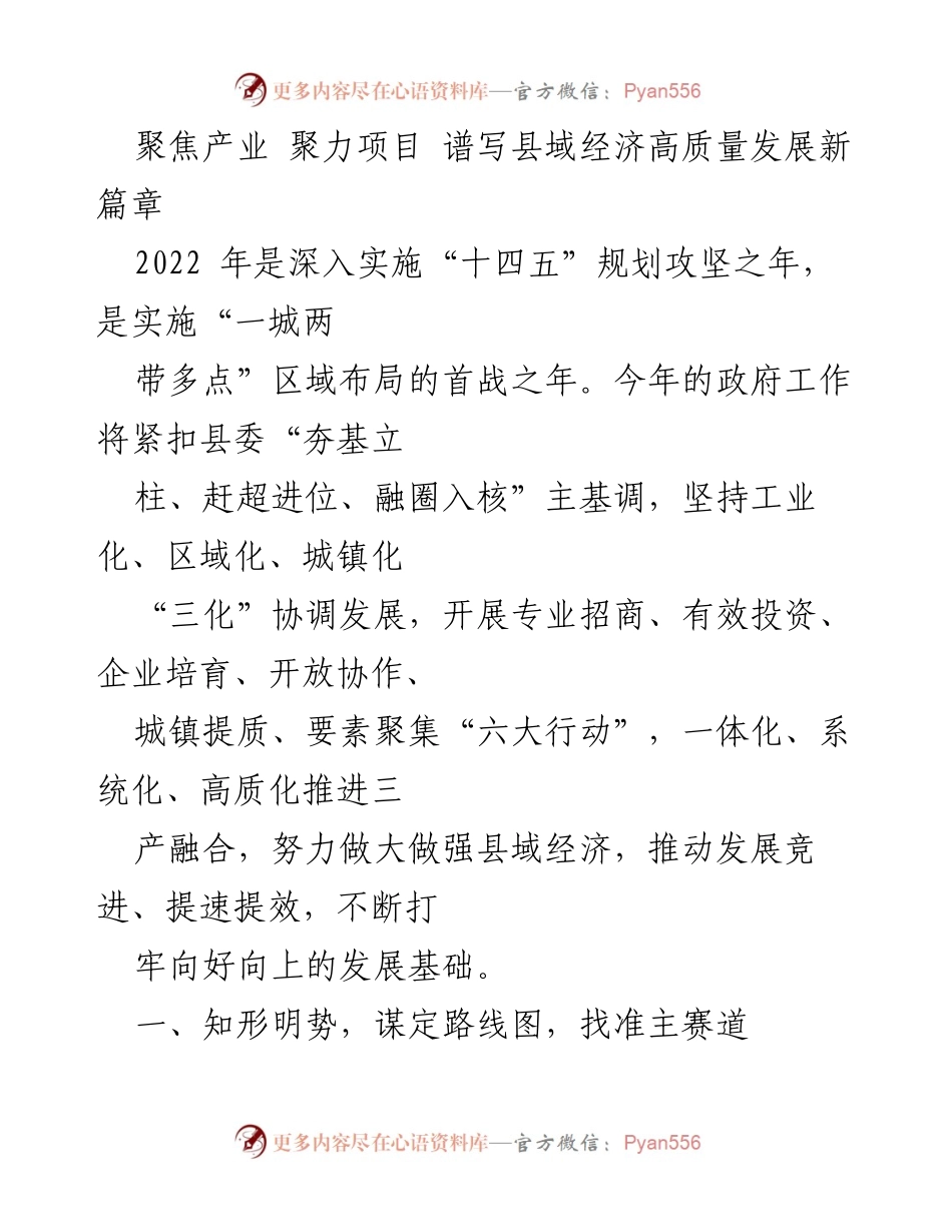 [工作总结] 政府工作会议 - 聚焦县域经济高质量发展新战略.docx_第1页
