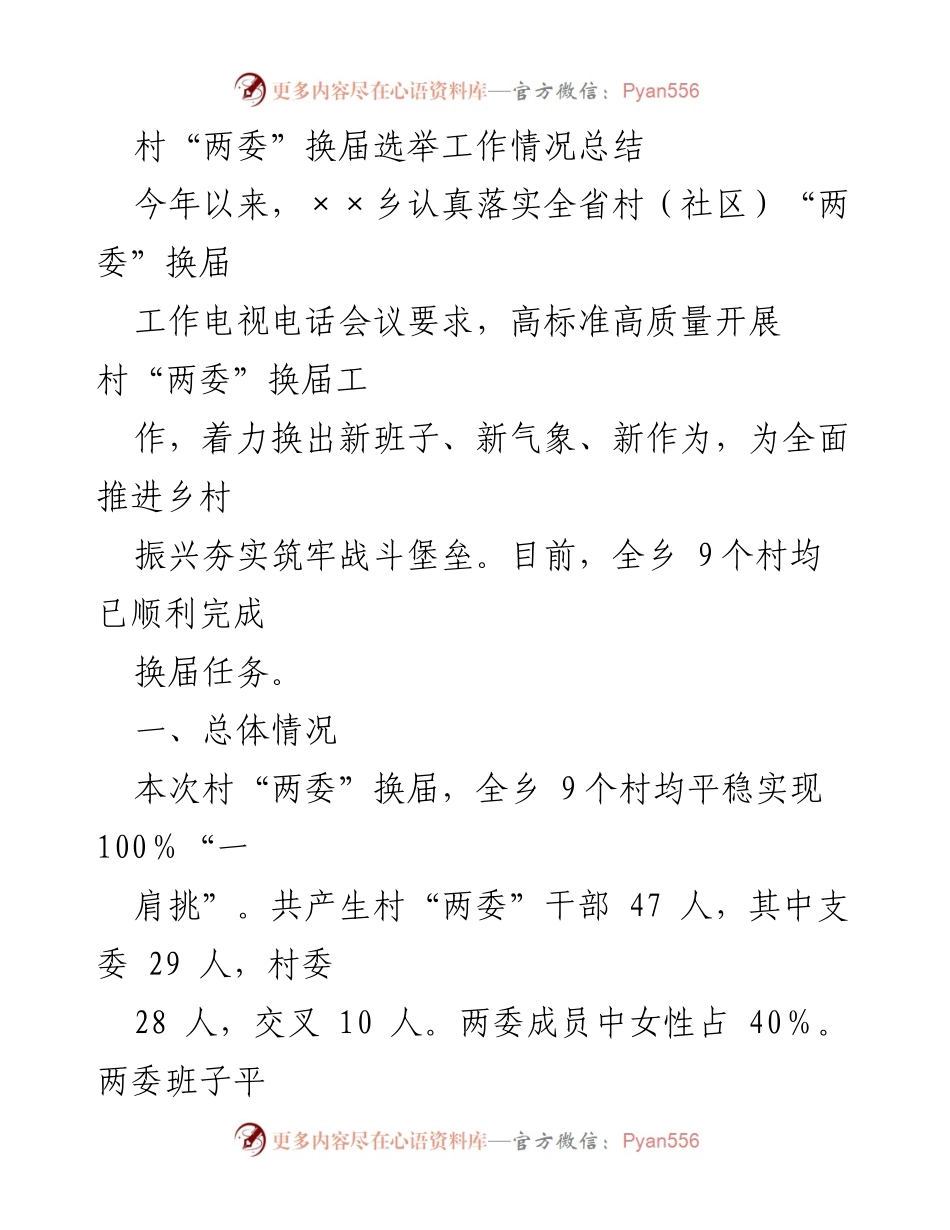 [工作总结] 村“两委”换届选举 - 村“两委”换届选举工作情况总结.docx_第1页