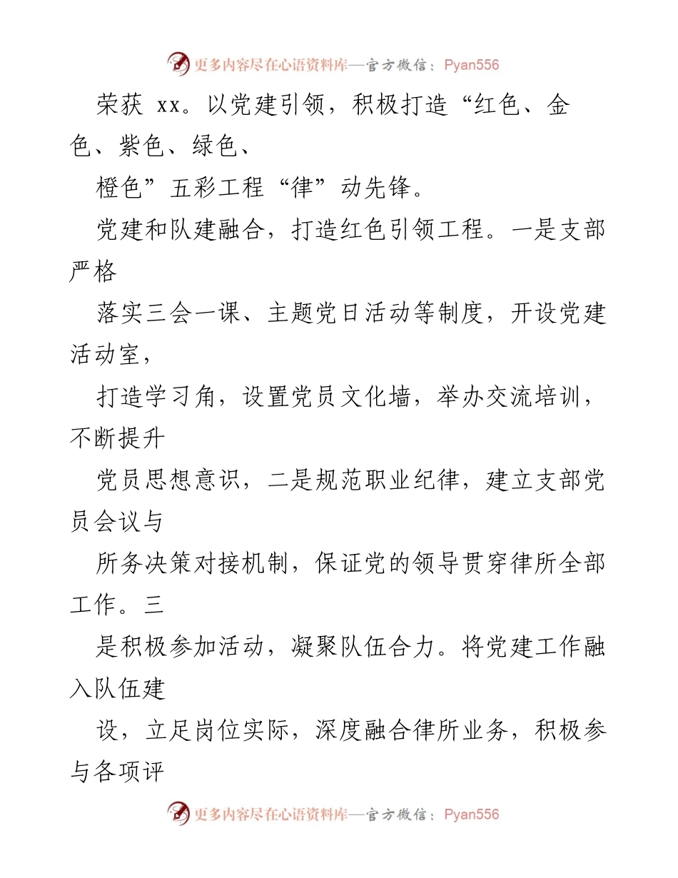 [工作总结] 律师事务所党建活动 - 党建引领“五彩”工程，推动法律服务与社会发展的新探索.docx_第2页