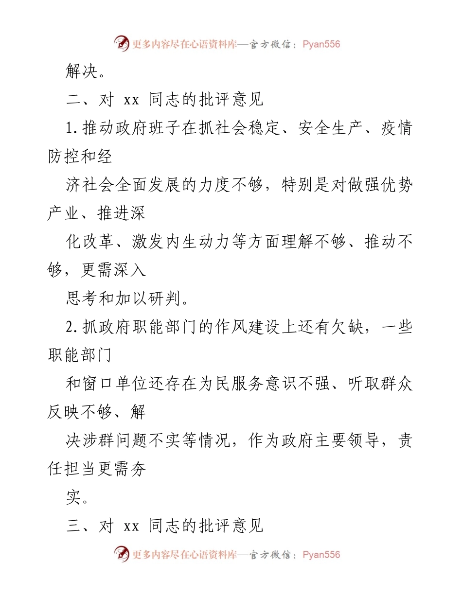 [工作总结] 政府班子批评意见 - 强化责任担当，推动高质量发展.docx_第2页