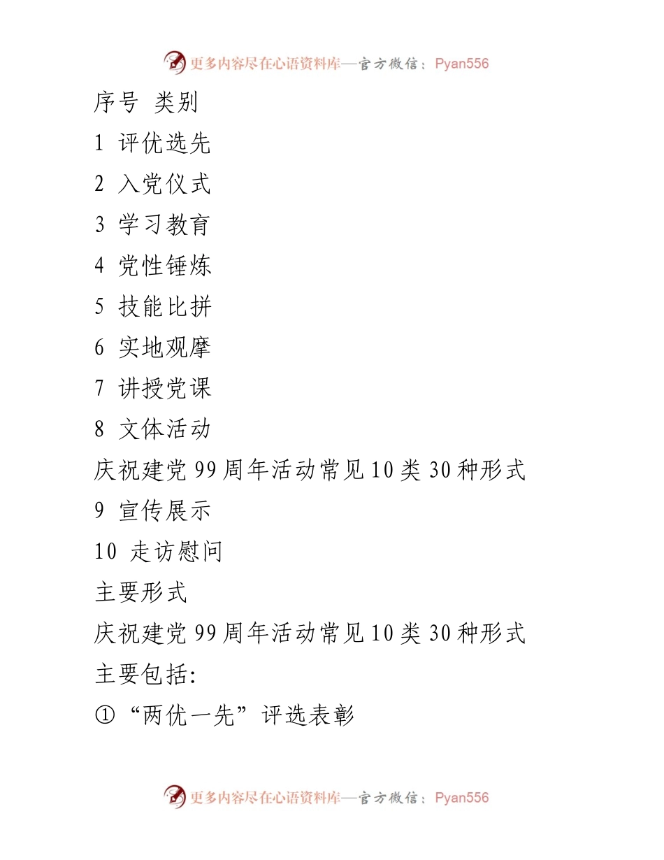 [工作总结] 庆祝建党99周年活动 - 常见形式与内容总结.docx_第1页