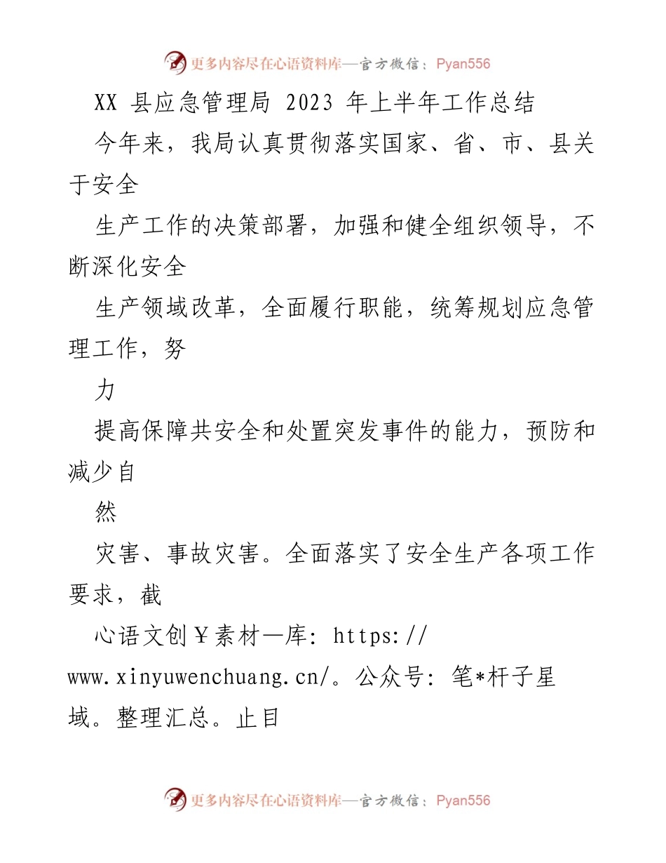[工作总结] 应急管理局 - 2023年上半年安全生产工作总结.docx_第1页