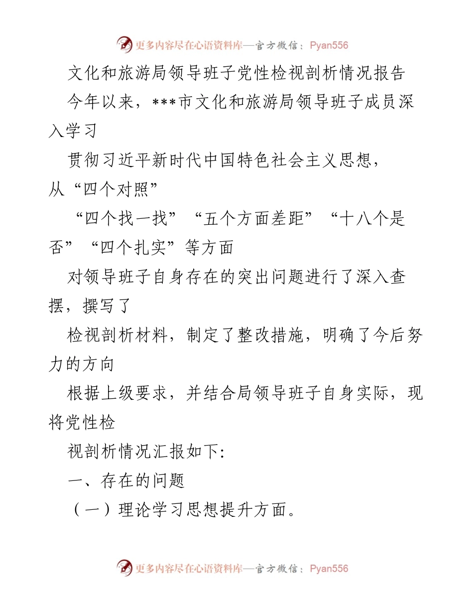 [工作总结] 文化和旅游局 - 领导班子党性检视与整改情况汇报.docx_第1页