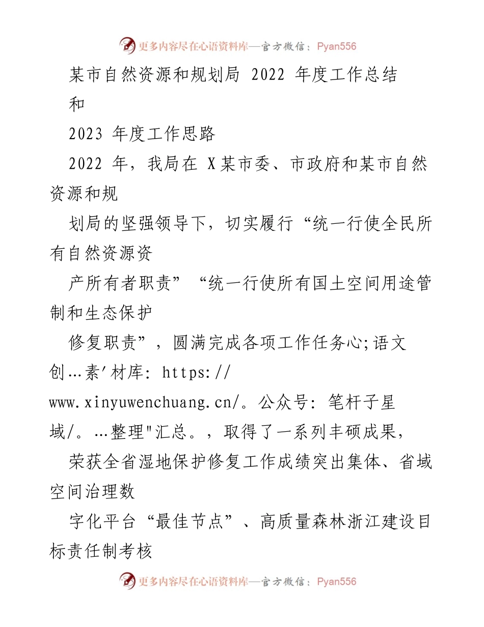 [工作总结] 年度总结 - 某市自然资源和规划局2022年度工作总结与2023年度工作思路.docx_第1页