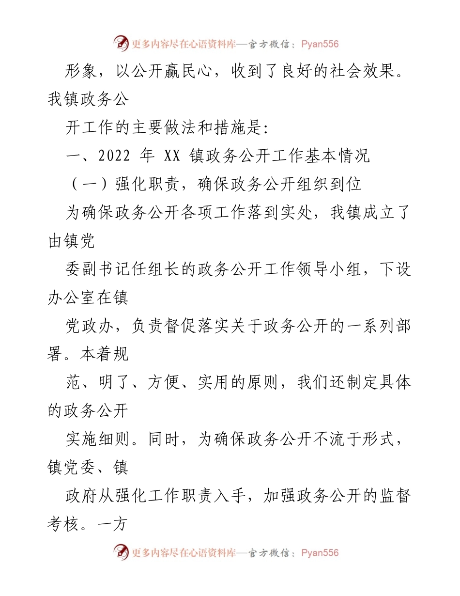 [工作总结] 政务公开 - XX 镇 2022 年政务公开工作总结_1.docx_第2页