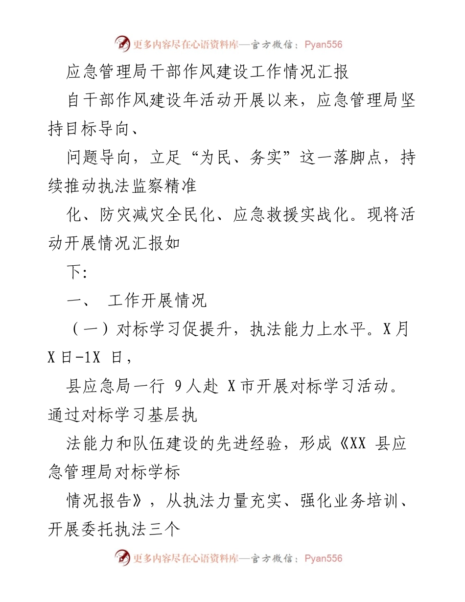 [工作总结] 应急管理局 - 干部作风建设年活动工作情况汇报.docx_第1页