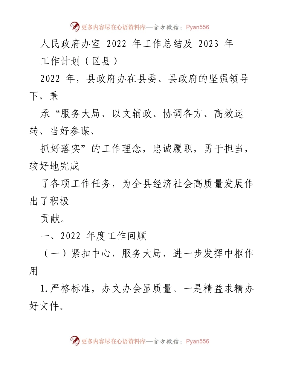 [工作总结] 政府办室 - 2022年工作总结与2023年工作计划.docx_第1页