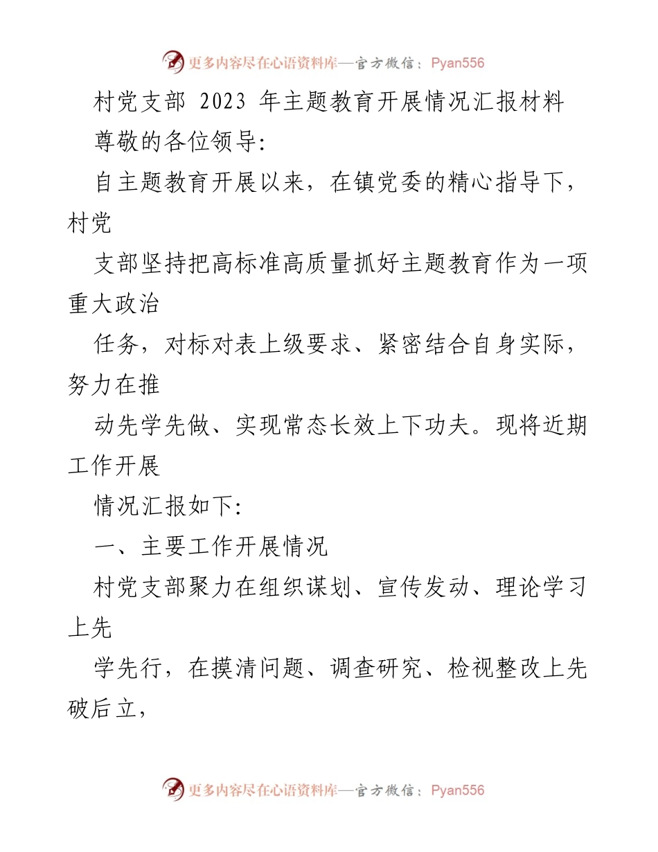 [工作总结] 村党支部 - 2023年主题教育开展情况总结报告.docx_第1页