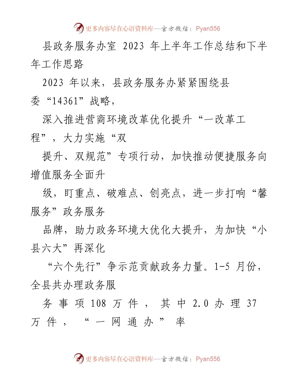 [工作总结] 政务服务 - 2023年上半年政务服务工作总结与下半年工作思路.docx_第1页