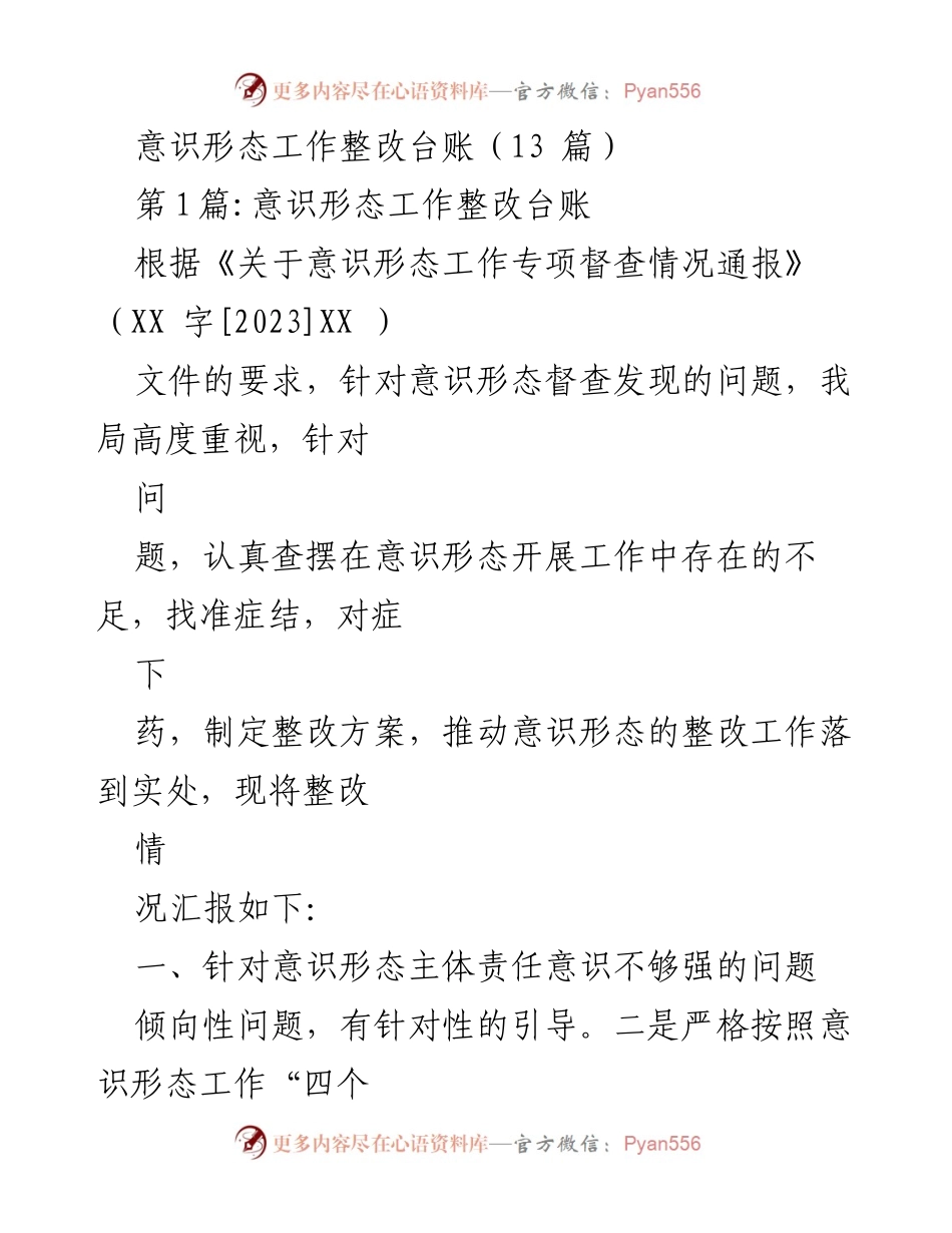 [工作总结] 意识形态工作整改 - 意识形态工作整改措施总结报告.docx_第1页