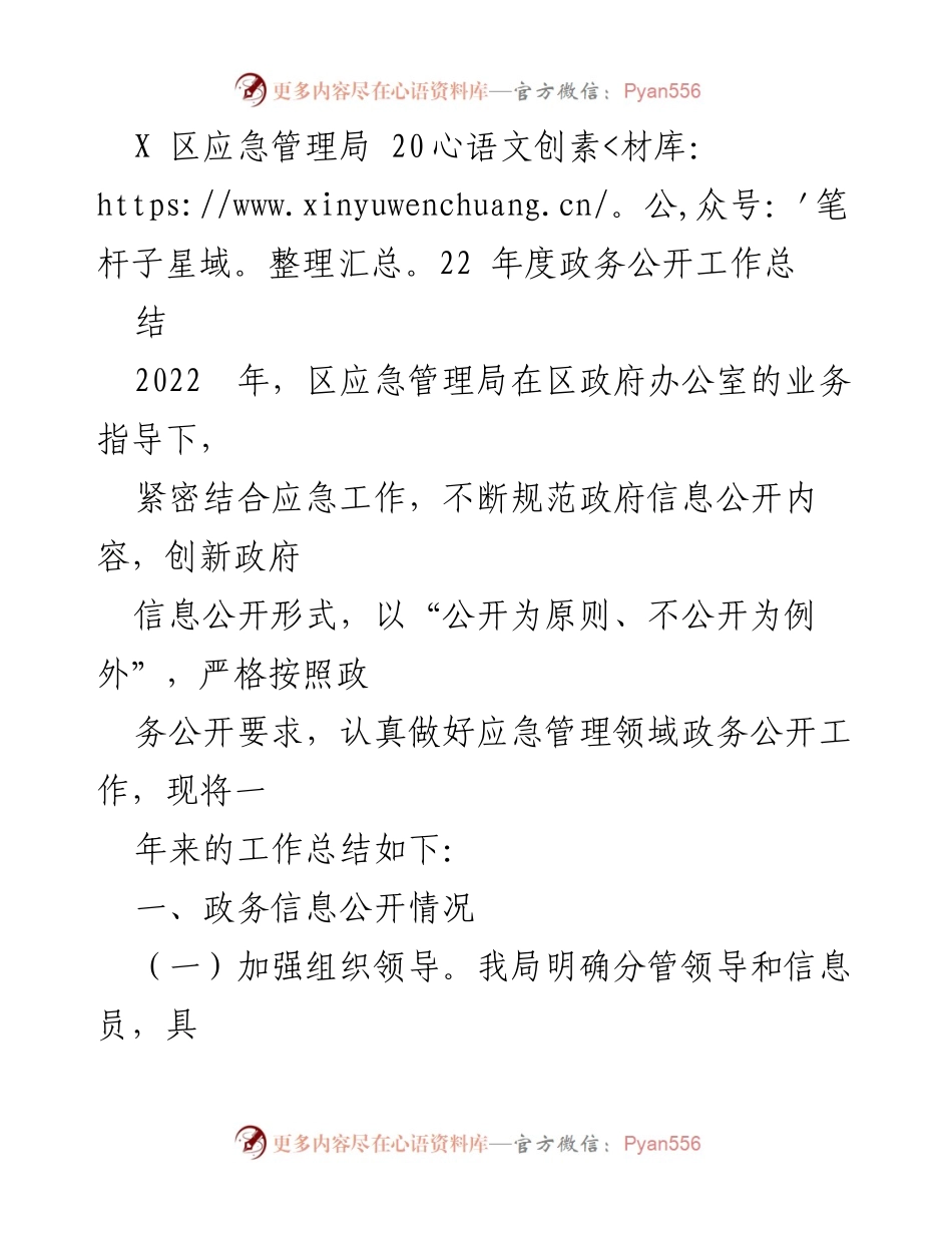 [工作总结] 应急管理局 - 2022年度政务公开工作总结与展望.docx_第1页