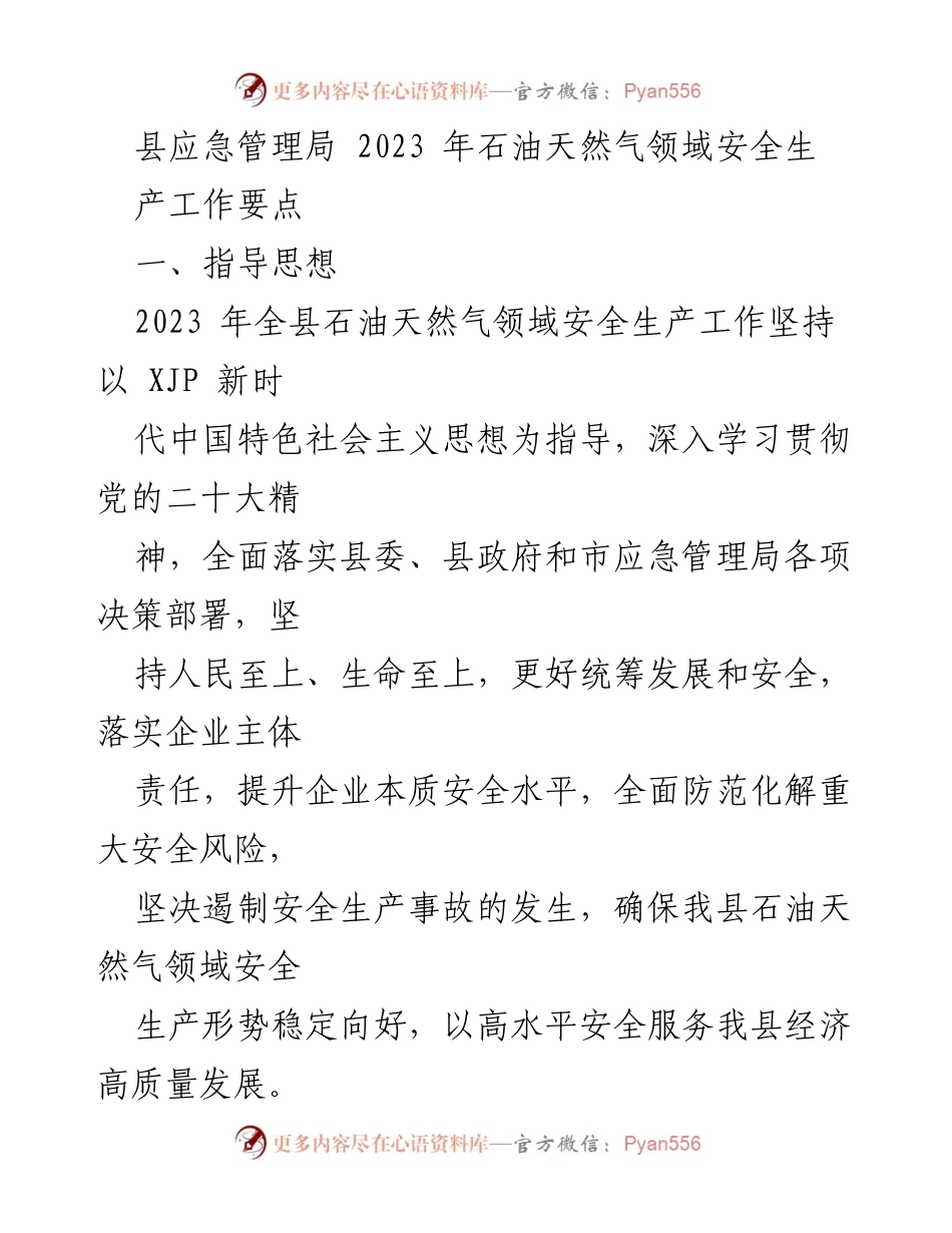 [工作总结] 应急管理局 - 2023年石油天然气领域安全生产工作要点.docx_第1页