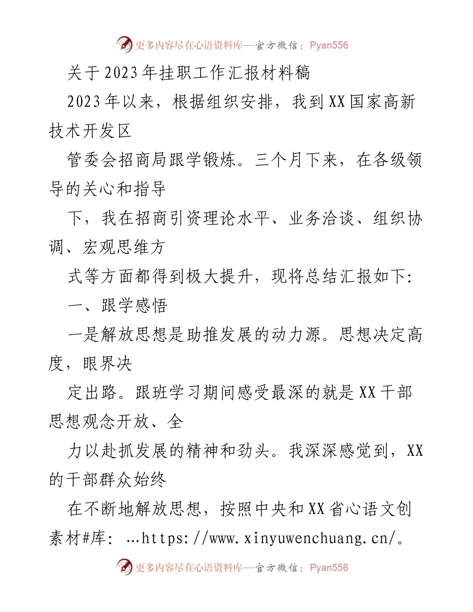 [工作总结] 挂职工作 - 2023年挂职工作总结与感悟.docx_第1页
