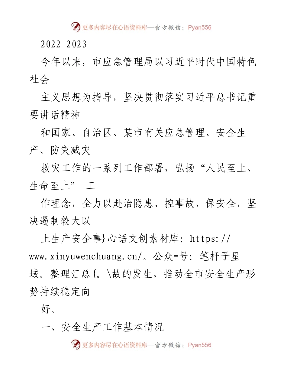 [工作总结] 应急管理局 - 2022-2023年度安全生产工作总结与分析.docx_第1页