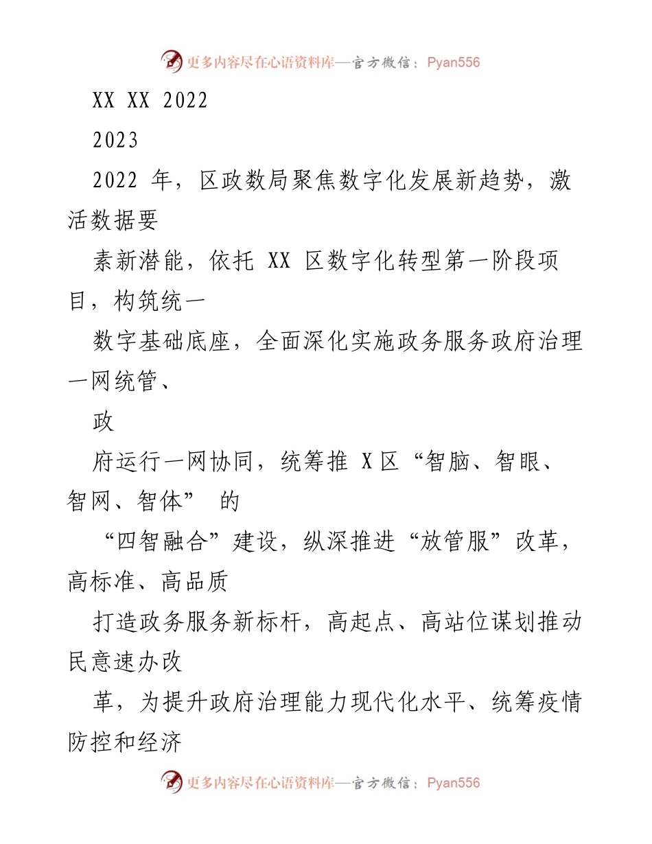[工作总结] 数字化转型 - 2022年XX区数字化转型工作总结与成就报告.docx_第1页