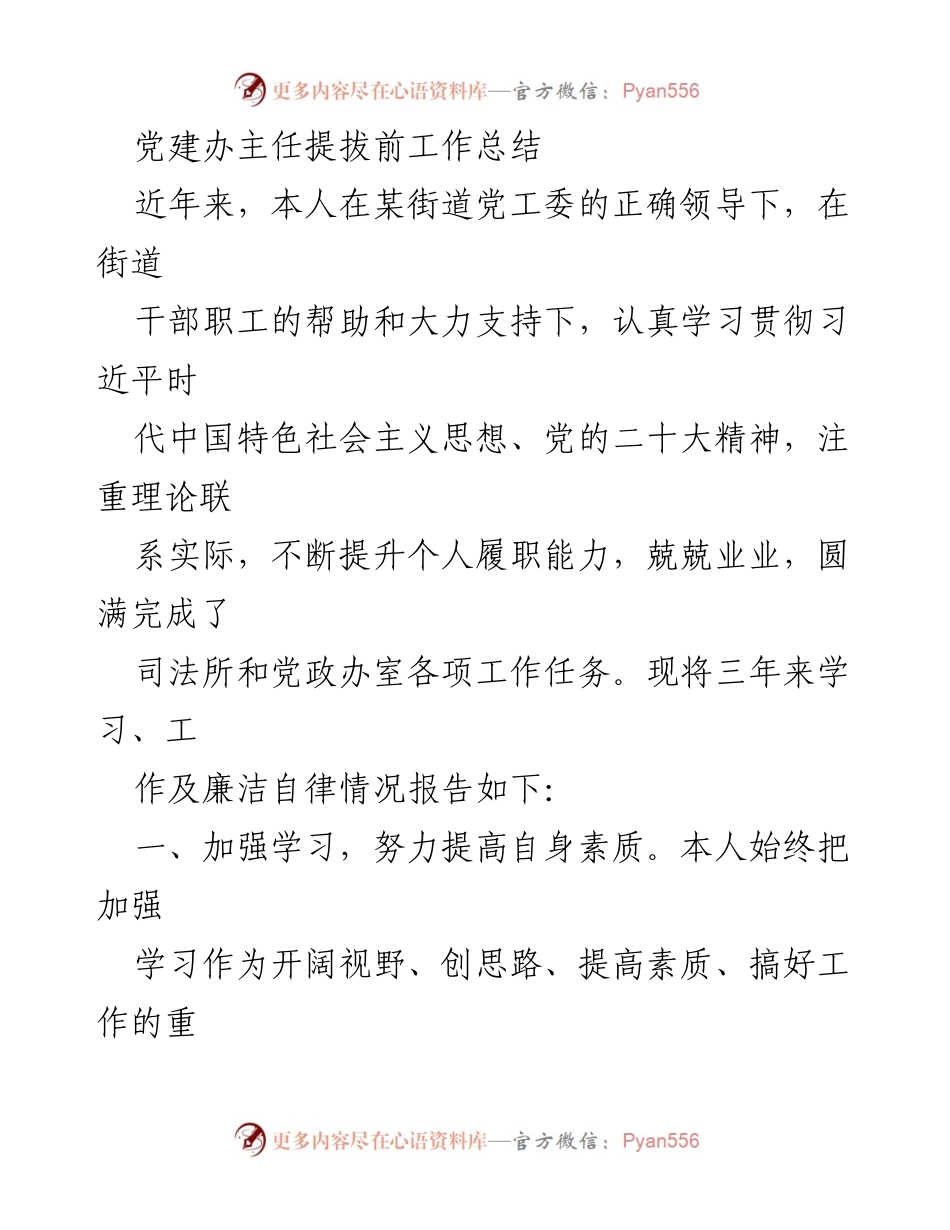 [工作总结] 提拔前工作总结 - 党建工作与个人成长的三年回顾.docx_第1页