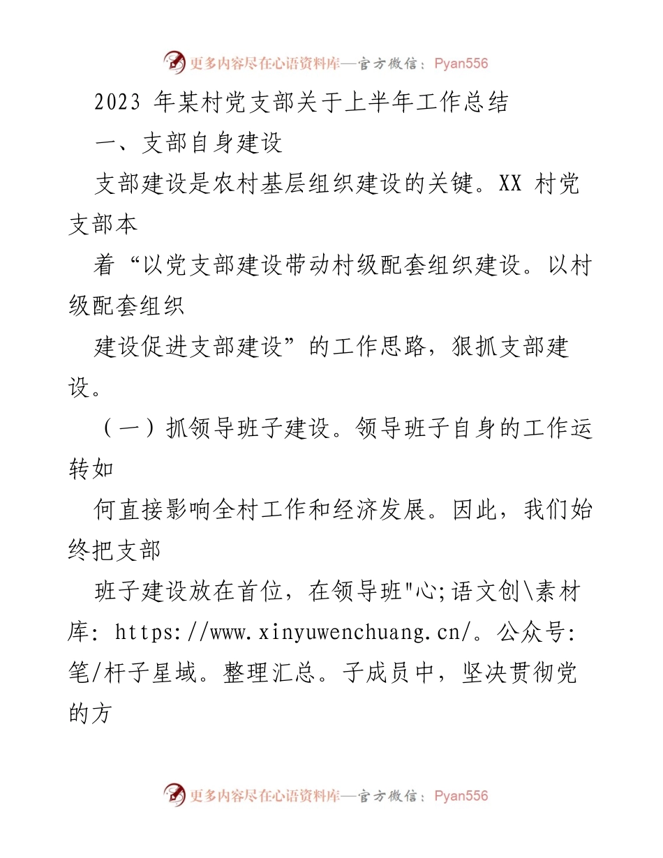 [工作总结] 村党支部 - 2023年上半年党支部工作总结报告_1.docx_第1页
