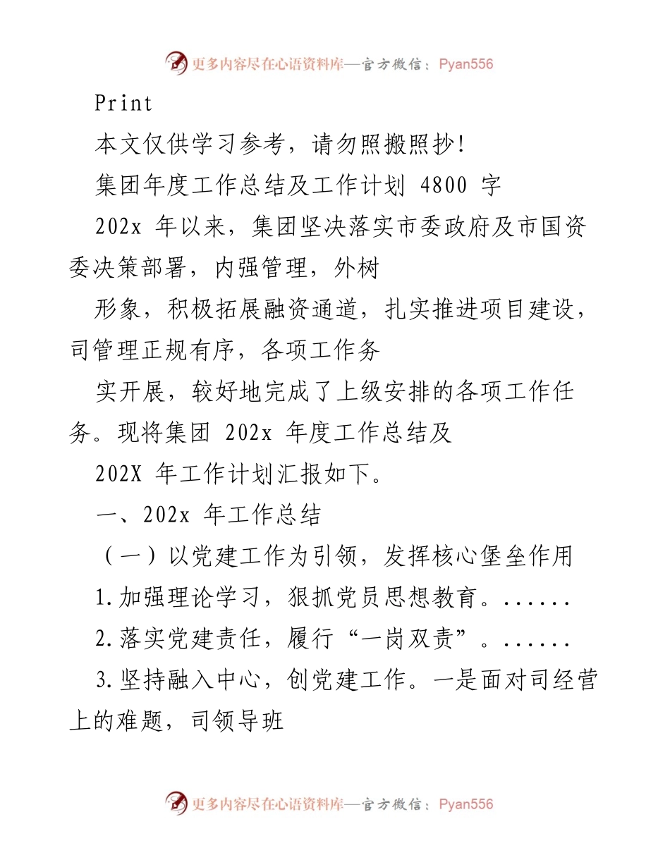 [工作总结] 年度总结会 - 集团202x年度工作总结及202X年工作计划报告.docx_第1页