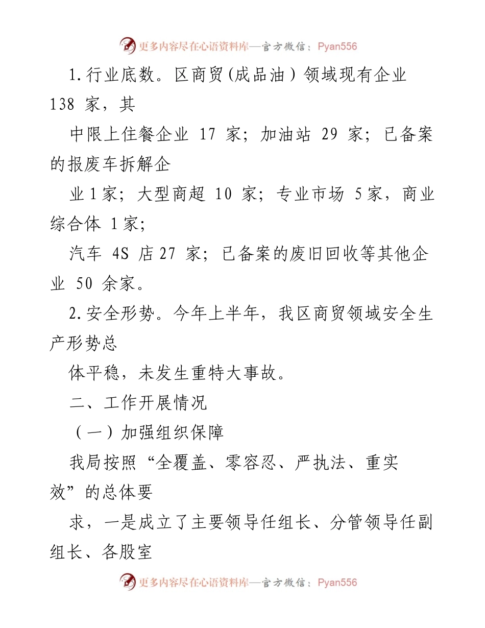 [工作总结] 张湾区商贸领域 - 2022年上半年安全生产工作落实情况汇报.docx_第2页