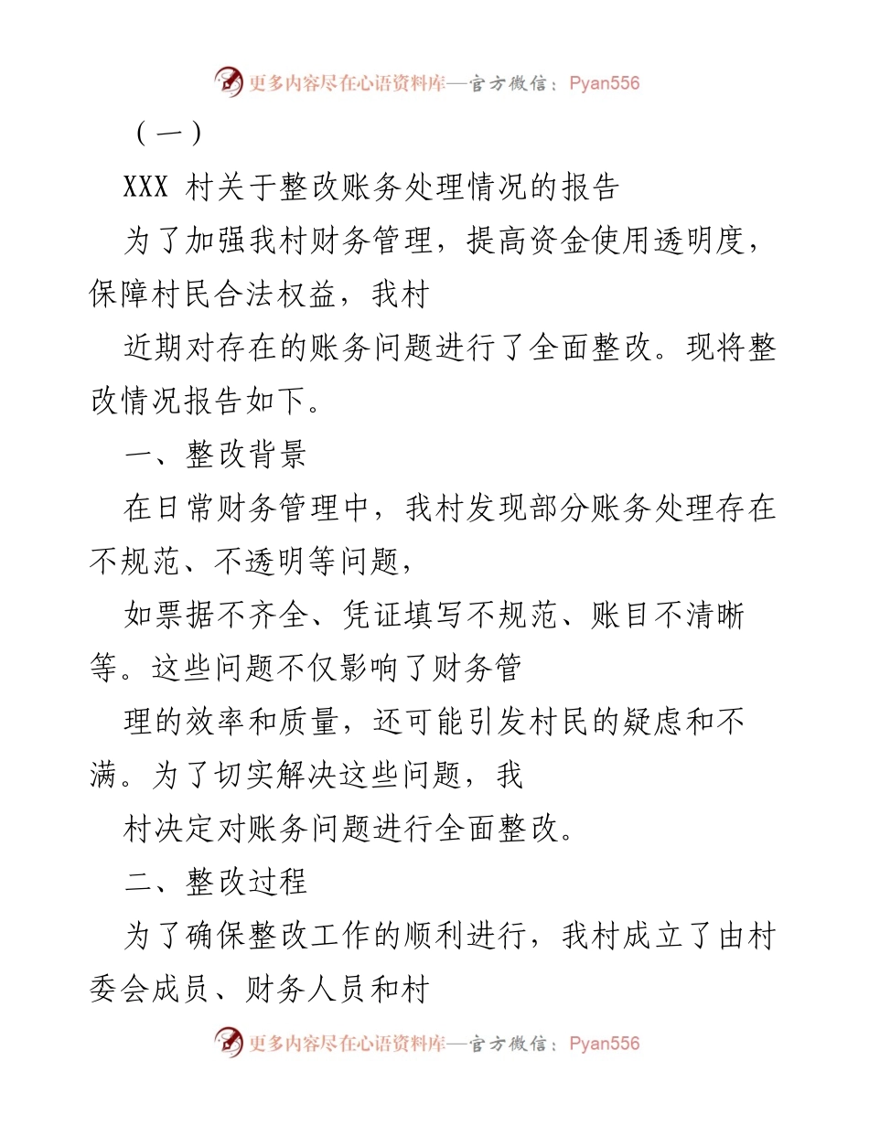[工作总结] 村务管理 - XXX村账务整改报告.docx_第1页