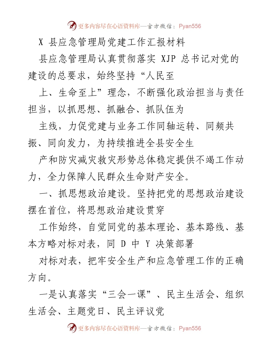 [工作总结] 应急管理局 - 加强党建引领，推动安全生产与应急管理深度融合.docx_第1页