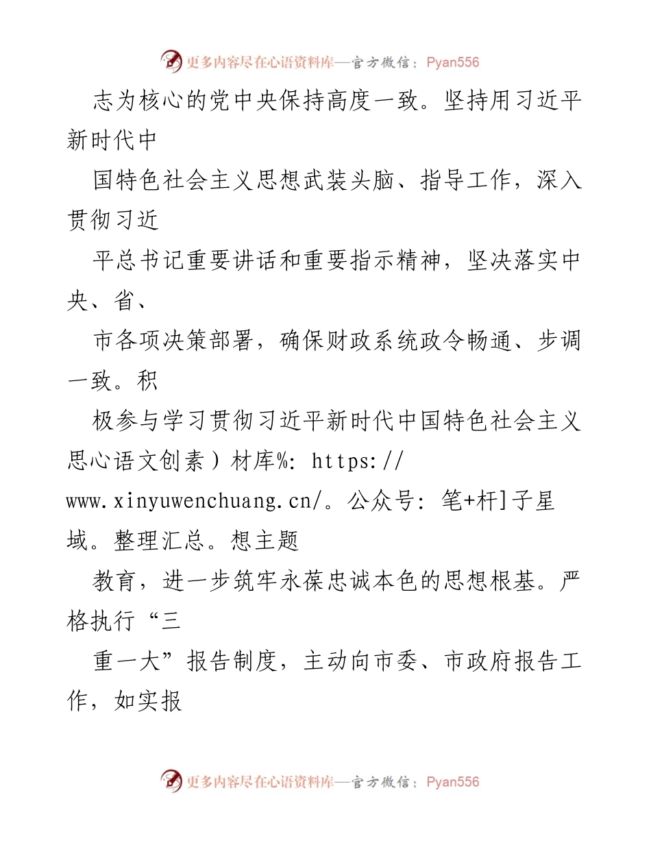 [工作总结] 年度考核 - 2023年度财政局长政治素质自评报告.docx_第2页