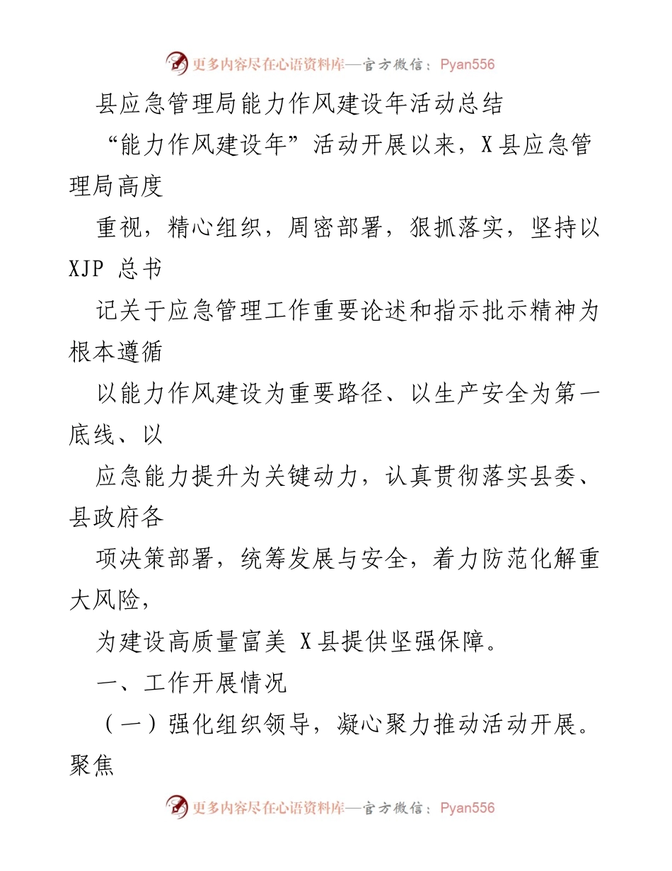 [工作总结] 应急管理局 - 能力作风建设年活动总结.docx_第1页