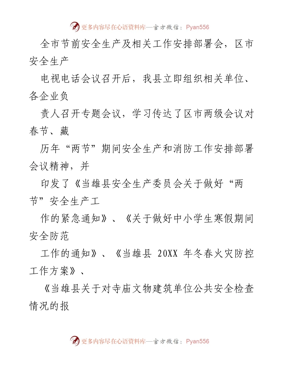 [工作总结] 春节期间 - 当雄县春节期间安全生产工作情况汇报.docx_第2页