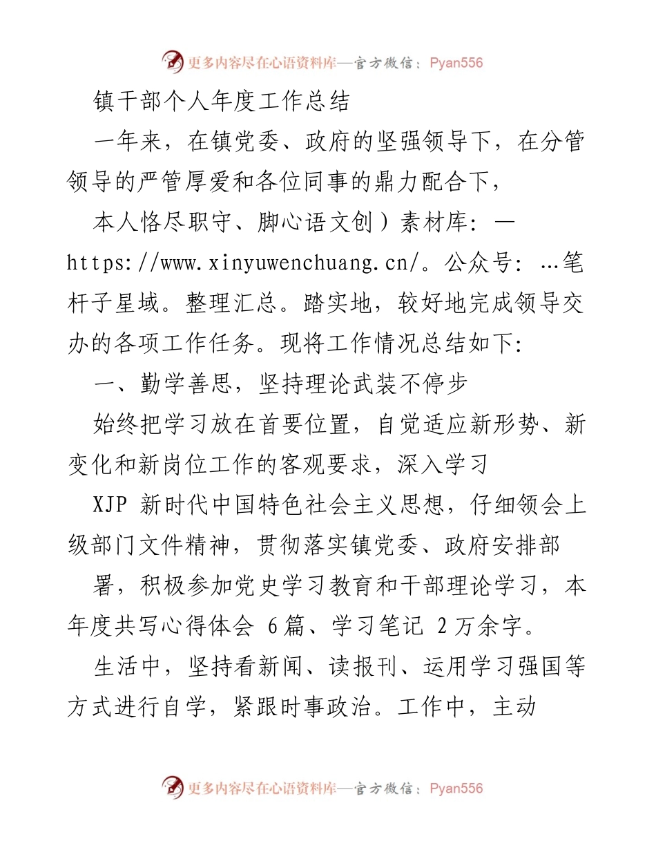 [工作总结] 年度总结 - 镇干部年度工作总结与反思.docx_第1页