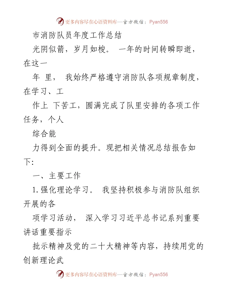 [工作总结] 年度总结 - 市消防队员年度工作总结.docx_第1页