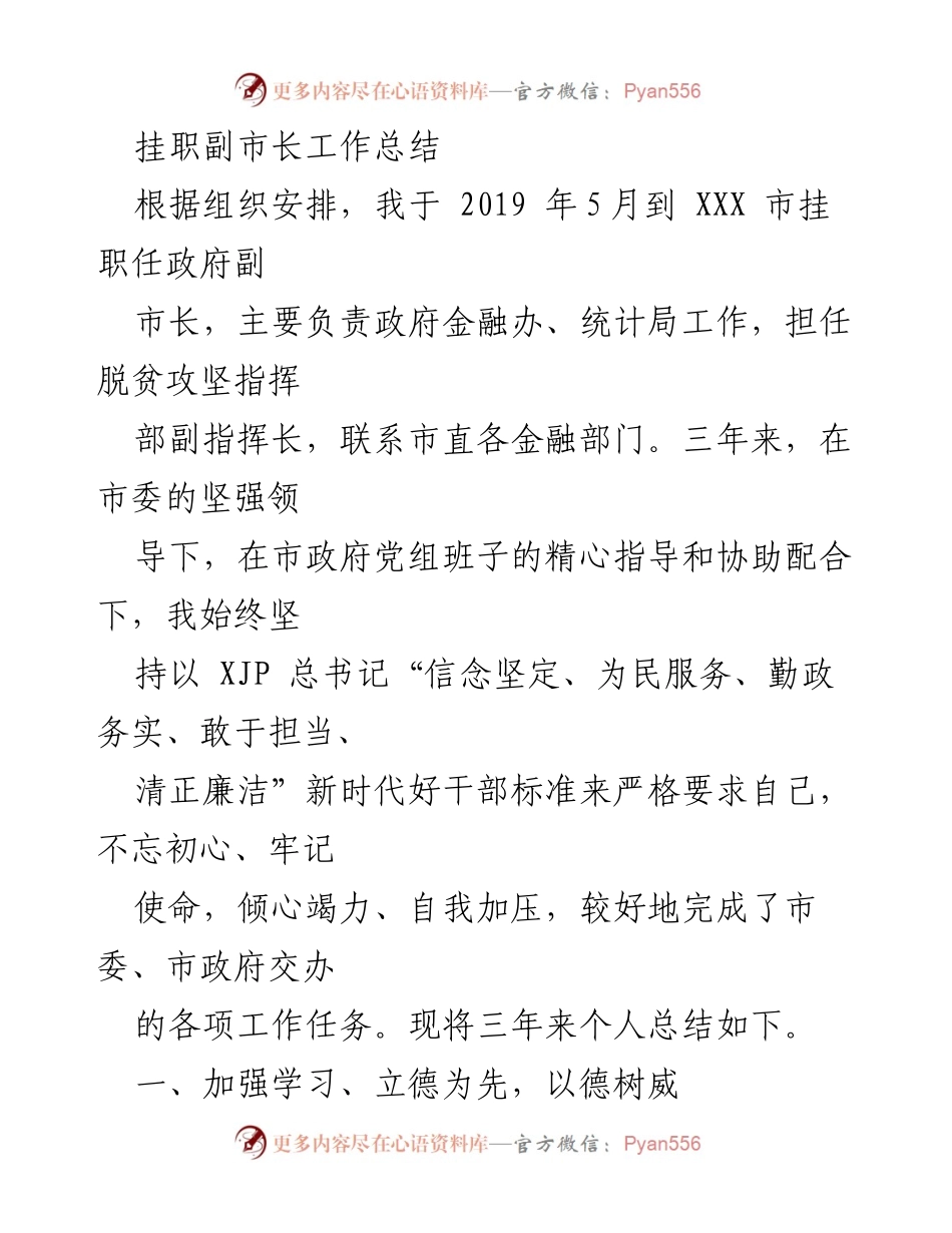 [工作总结] 挂职副市长 - 三年挂职副市长工作总结与经验分享.docx_第1页