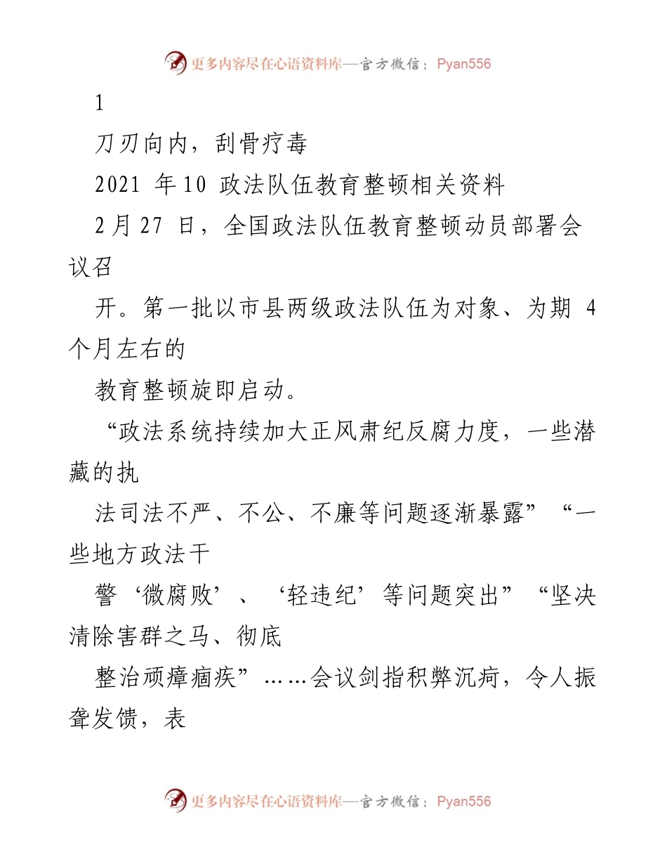 [工作总结] 政法队伍教育整顿 - 刀刃向内：政法队伍教育整顿的必要性与实施方案.docx_第1页